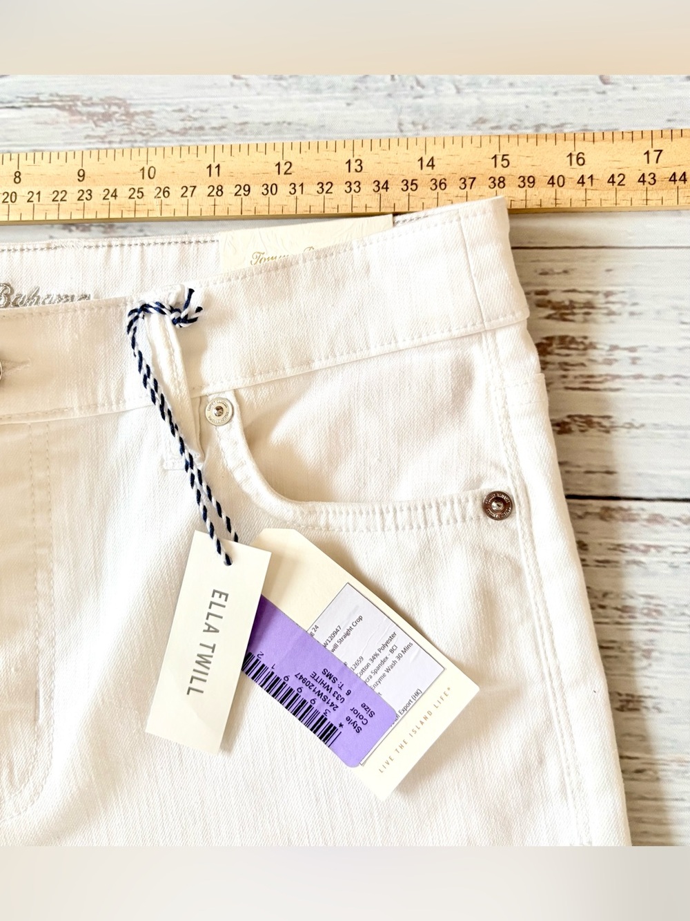 NWT Tommy Bahama Ella Twill High Rise Straight Crop Jeans White Size 6 - Picture 4 of 16